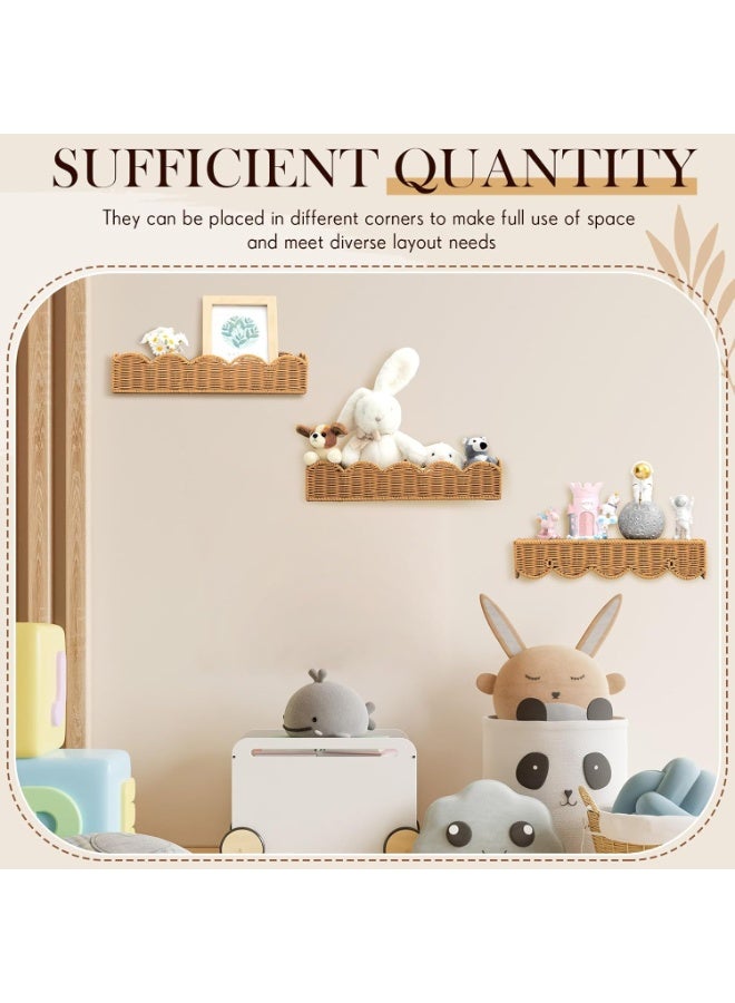 Bukela 3-Piece Nursery Shelving Set, Fan-Shaped Rattan Wall Shelf (15.8 X 3.2 Inches), Wall-Mounted Plastic Floating Shelf, Bohemian-Style Rattan Hanging Shelf, Ideal For Nursery Decoration And Storage - Image 3